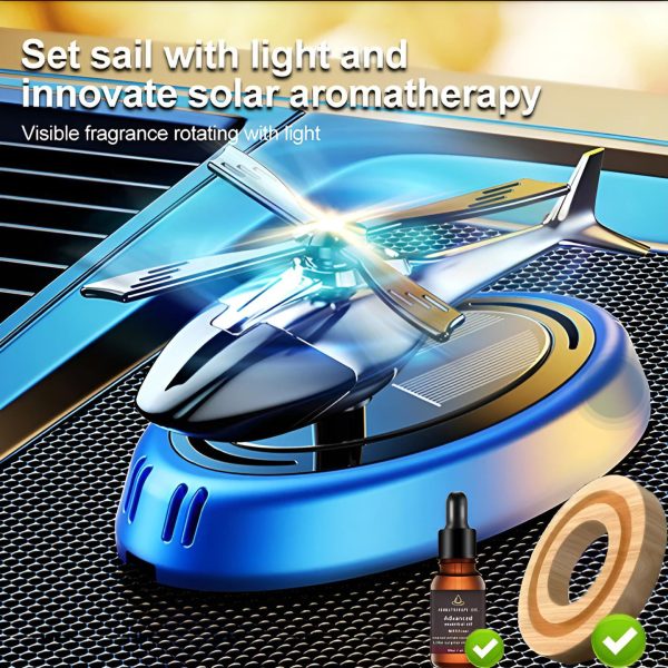 Solar Powered Rotating Helicopter Car Aromatherapy Air Freshener - Alloy & Wood Auto Aroma Diffuser