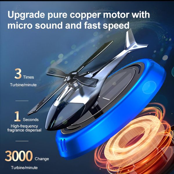 Solar Powered Rotating Helicopter Car Aromatherapy Air Freshener - Alloy & Wood Auto Aroma Diffuser