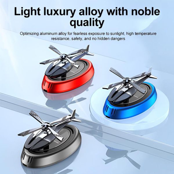 Solar Powered Rotating Helicopter Car Aromatherapy Air Freshener - Alloy & Wood Auto Aroma Diffuser