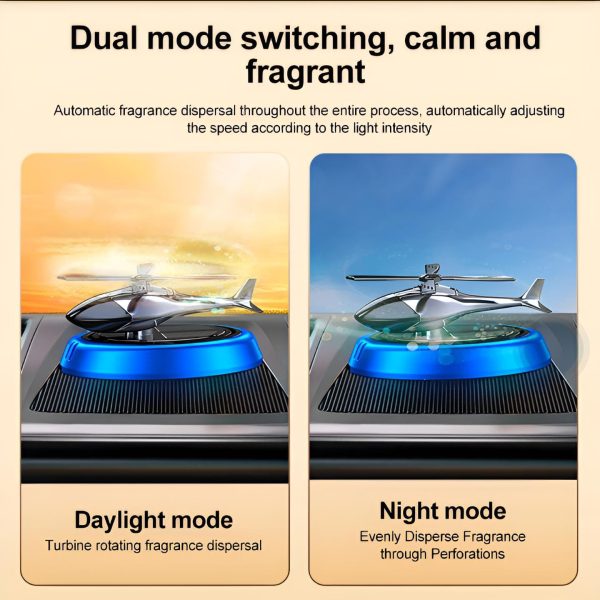 Solar Powered Rotating Helicopter Car Aromatherapy Air Freshener - Alloy & Wood Auto Aroma Diffuser