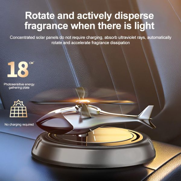 Solar Powered Rotating Helicopter Car Aromatherapy Air Freshener - Alloy & Wood Auto Aroma Diffuser